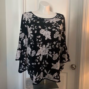Black Floral Bell Sleeve Top